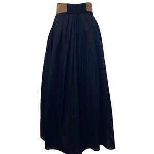 BALENCIAGA Black A-Line Draped Midi Skirt w/ Pockets + Camel Belt/Sash